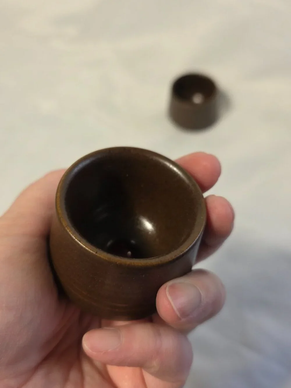 TWO Denby Langley Mayflower Egg Cups Brown 1.5 Inches Tall